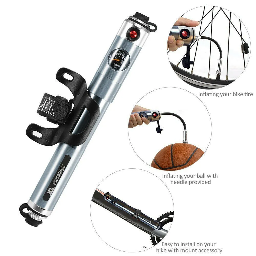 160PSI Bike Manual Pump Bicycle Cycling Air Pressure Pump Portable Presta Schrader Twin Valve Tire Pump with Built-in Gauge