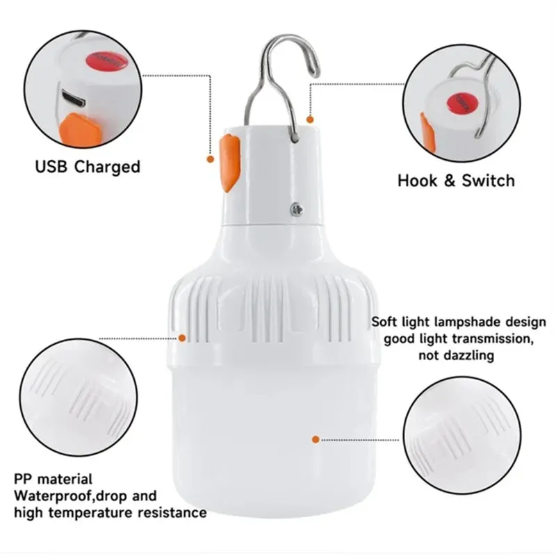 1PC Outdoor USB Rechargeable LED Lamp Bulbs 60W