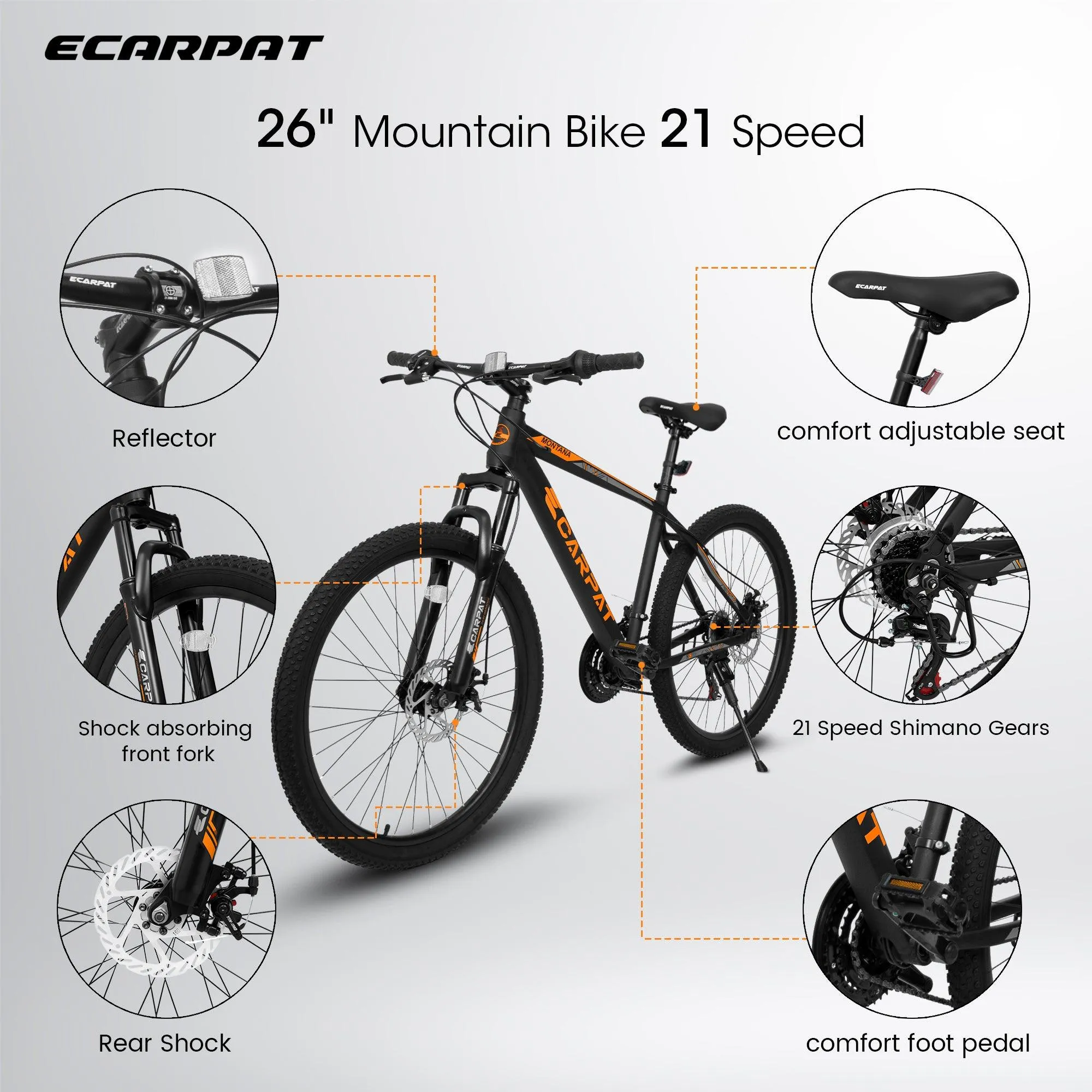 26" Mountain Bike, Aluminum Frame, 21-Speed, Front Shock Absorber, Disc Brakes