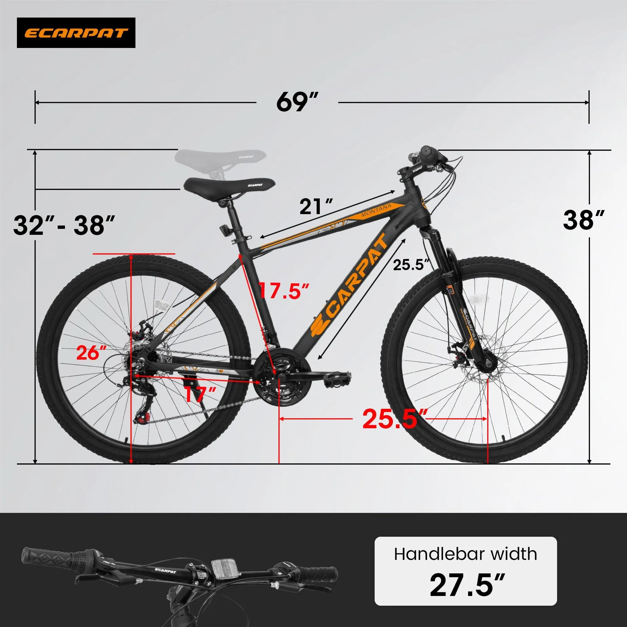 26" Mountain Bike, Aluminum Frame, 21-Speed, Front Shock Absorber, Disc Brakes