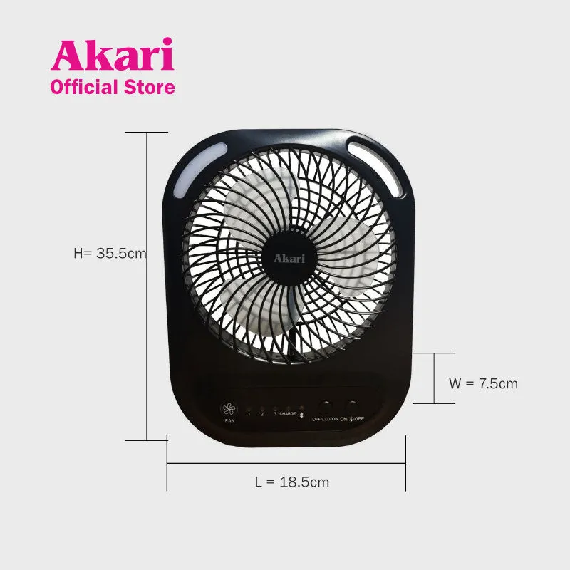 Akari Rechargeable  LED Bluetooth Music Box Fan (ARBF-5512MB)