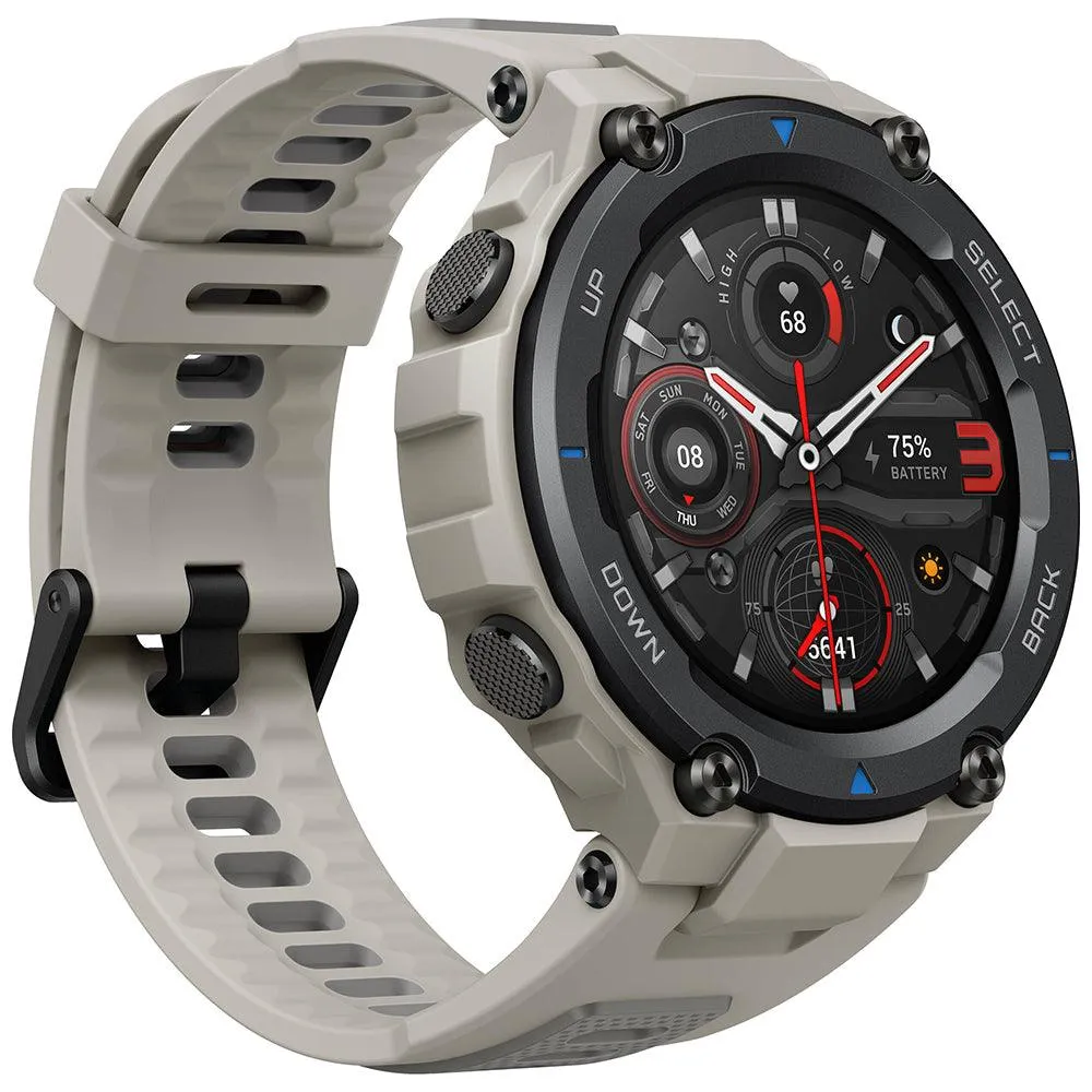 Amazfit T-Rex Pro Smart Watch (48mm - GPS) Polycarbonate Case With Desert Gray Silicone Rubber Strap