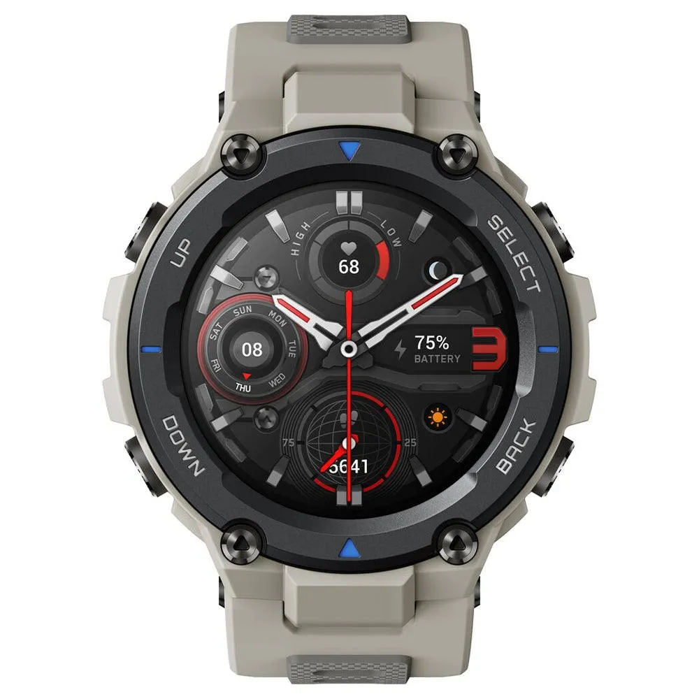 Amazfit T-Rex Pro Smart Watch (48mm - GPS) Polycarbonate Case With Desert Gray Silicone Rubber Strap