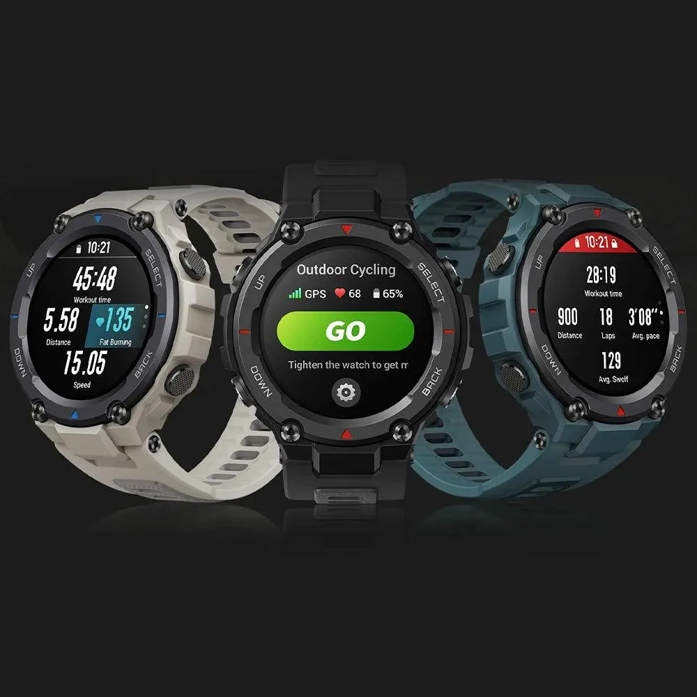 Amazfit T-Rex Pro Smart Watch (48mm - GPS) Polycarbonate Case With Desert Gray Silicone Rubber Strap