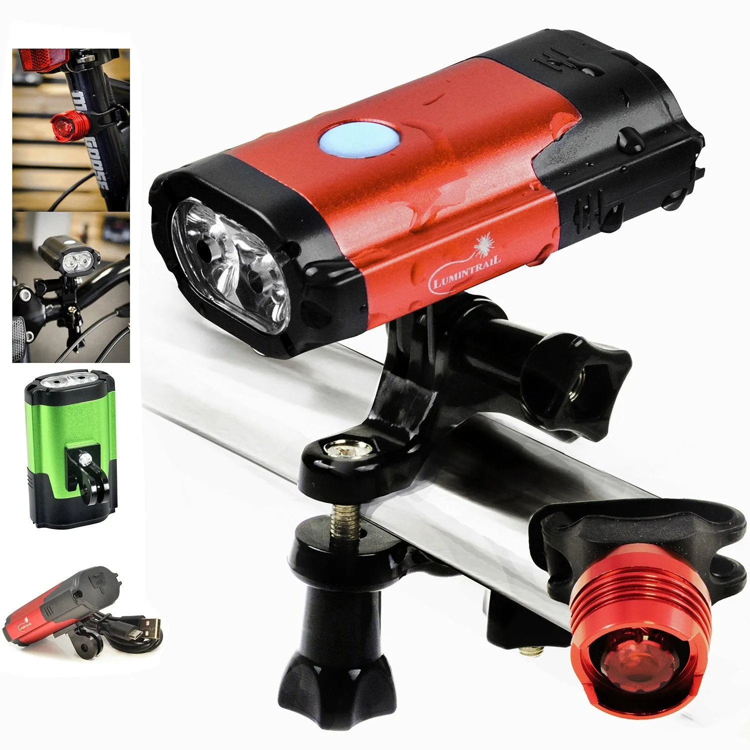 Bike Headlight: USB Rechargeable with Tail light Set