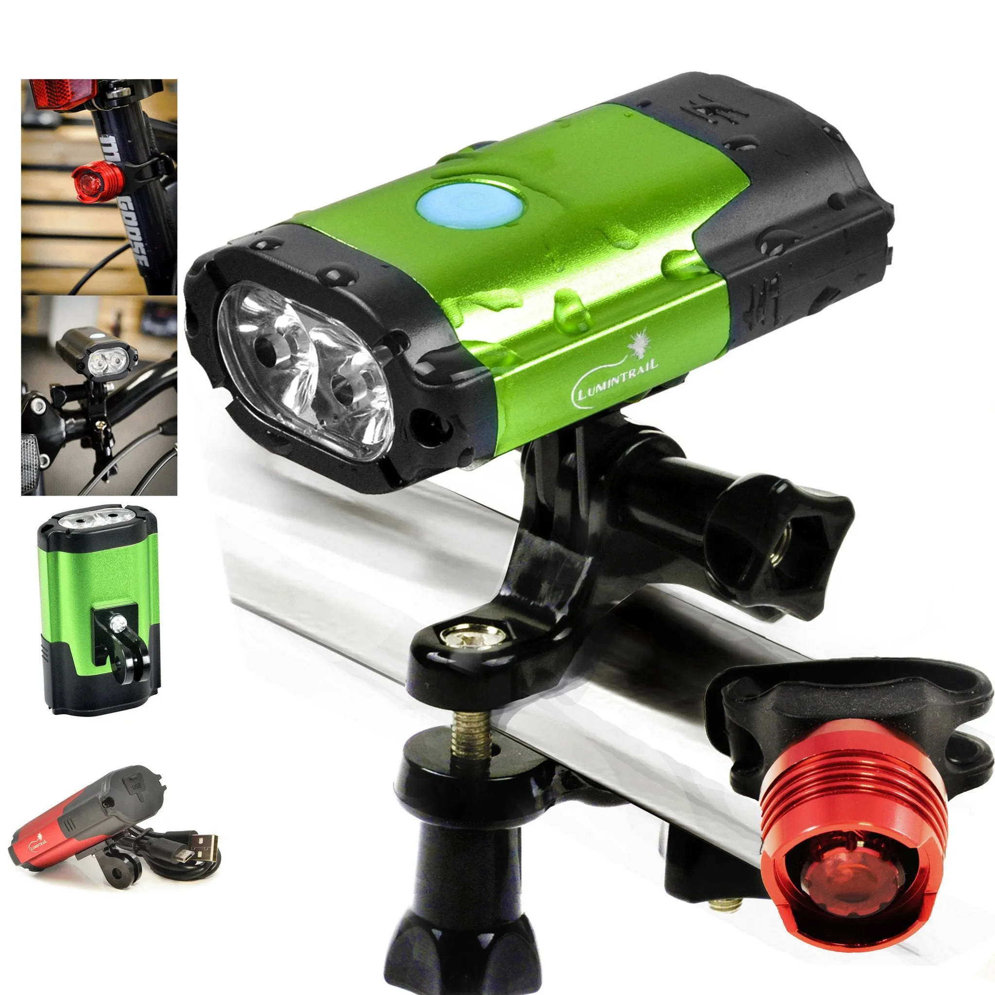 Bike Headlight: USB Rechargeable with Tail light Set