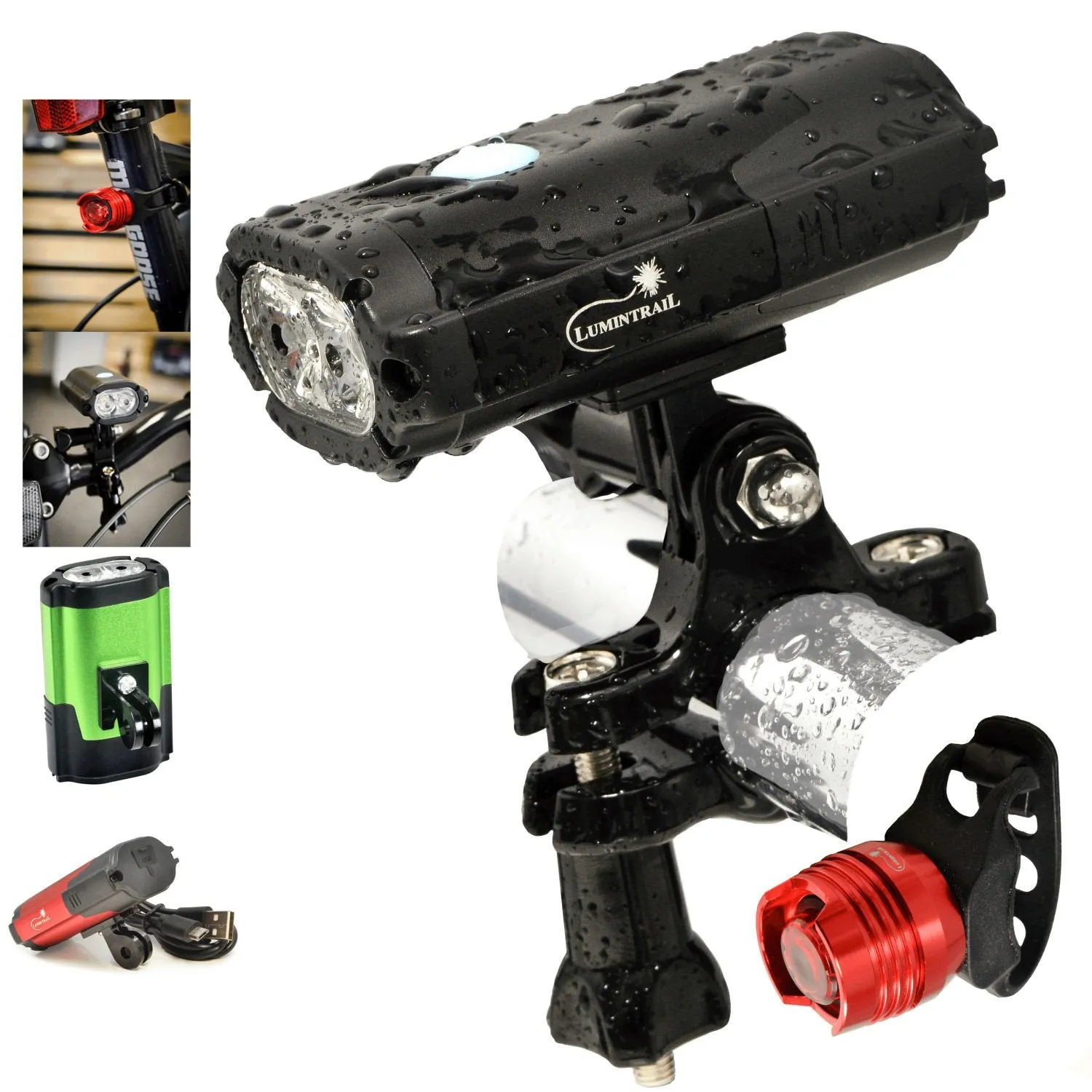 Bike Headlight: USB Rechargeable with Tail light Set