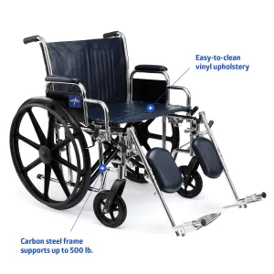 Excel Heavy Duty Wheelchair w/Removable Arms and Detachable Footrests (22"  Black)