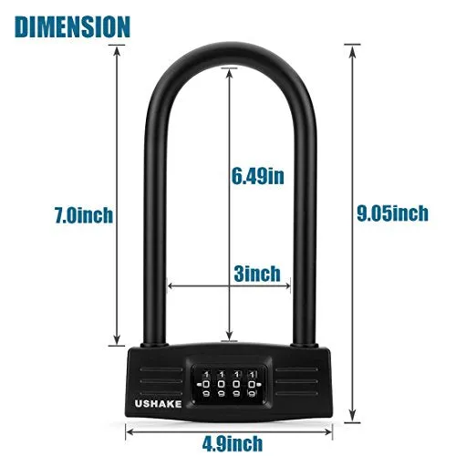 Heavy Duty U Lock, UShake Bike Bicycles Motorcycles Combination Lock Heavy Duty Combo Gate Lock for Anti Theft