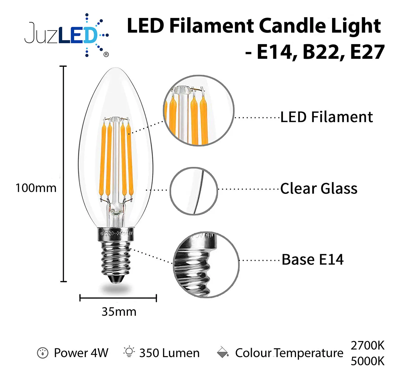 JustLED – LED Candle Lamp Bulb [Energy Class A  ]