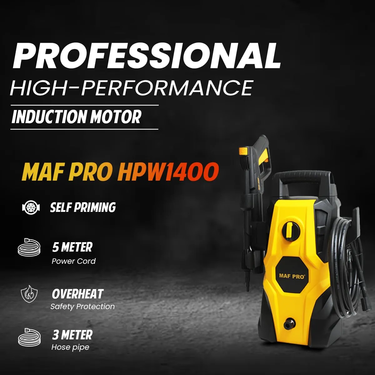 MAF PRO HPW14002 1400W Professional High Pressure Washer for Car Wash, Bike Wash & Home Cleaning (1400W, 105 Bar, 5.5LPM)