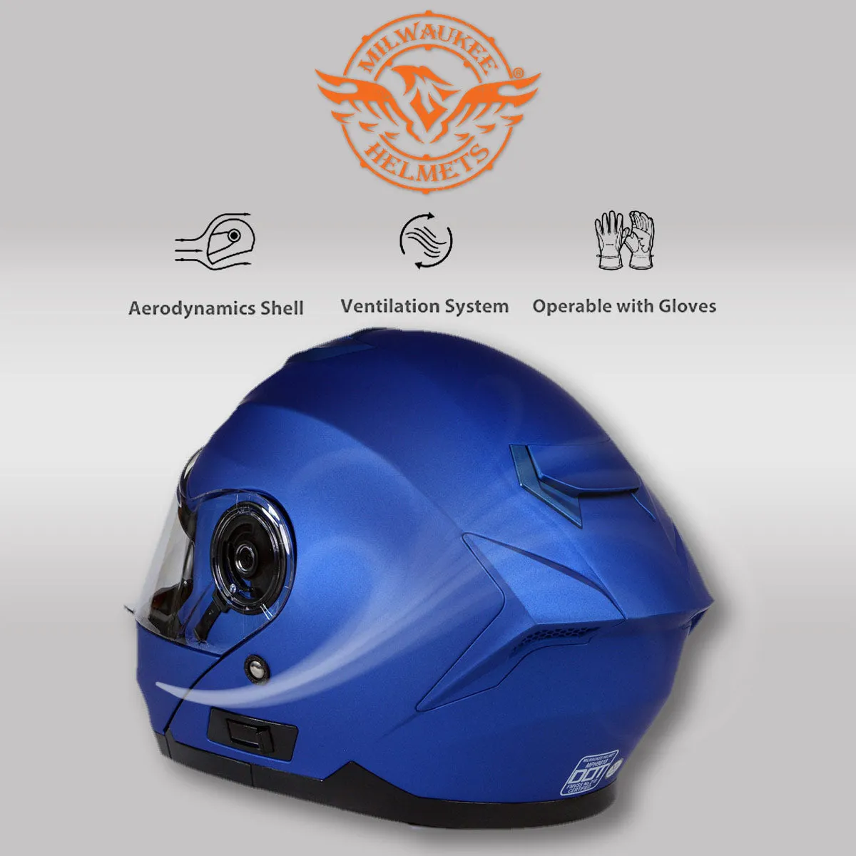 Milwaukee Helmets MPH9818DOT 'Breeze' Blue Advanced Motorcycle Modular Helmet for Men and Women Biker w/ Drop Down Visor