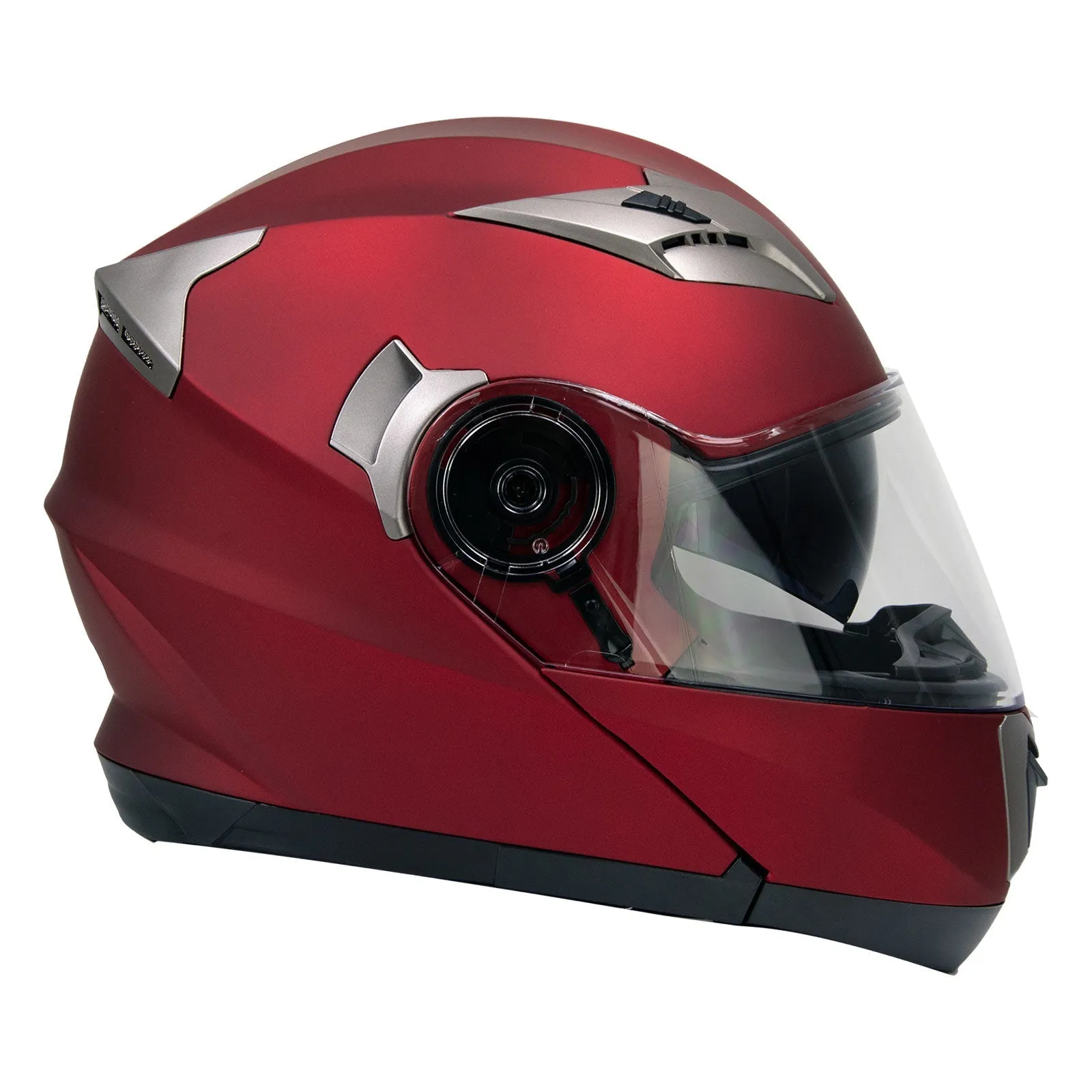 Milwaukee Helmets MPH9826DOT 'Ionized' Flat Red Advanced Motorcycle Modular Helmet w/ Drop Down Visor