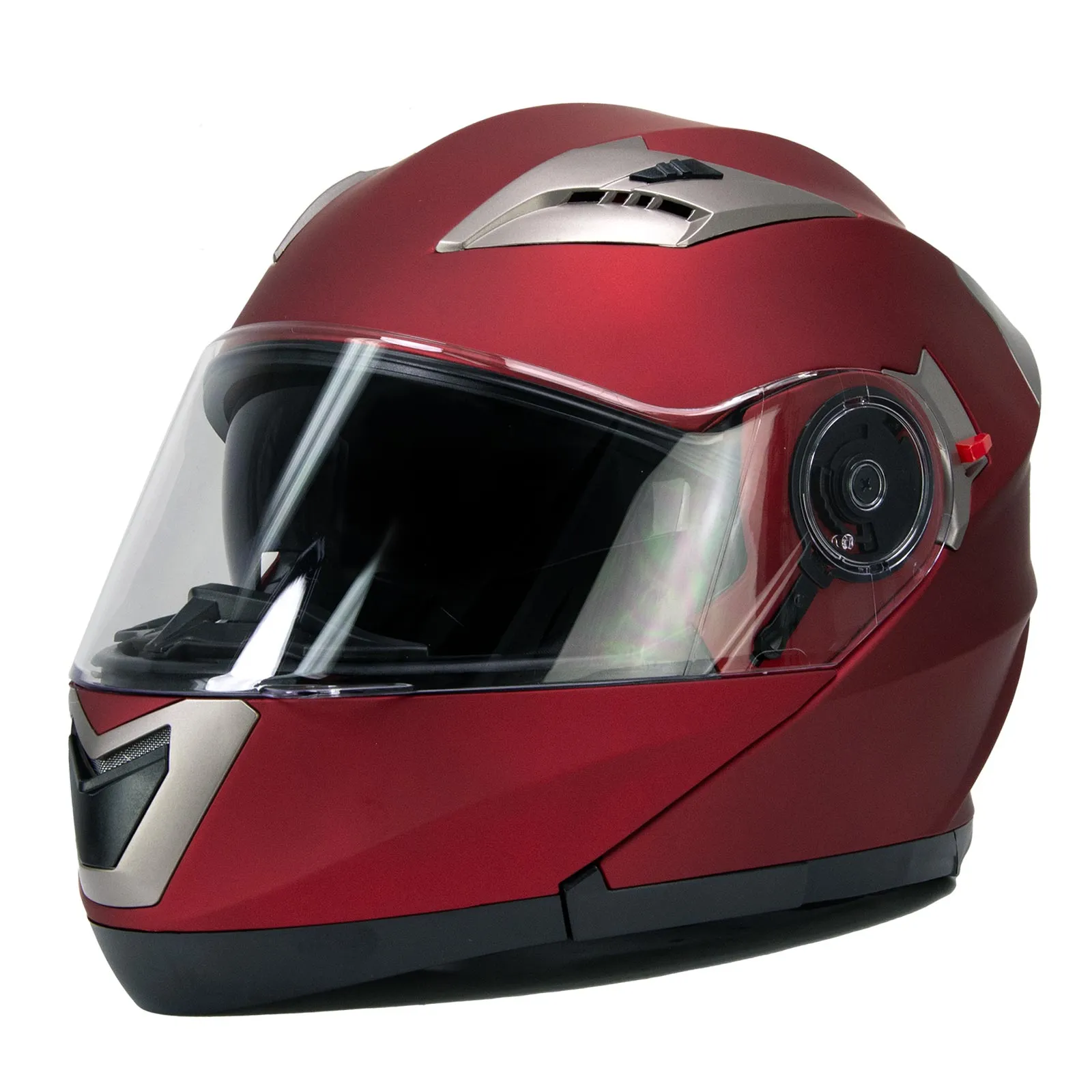 Milwaukee Helmets MPH9826DOT 'Ionized' Flat Red Advanced Motorcycle Modular Helmet w/ Drop Down Visor