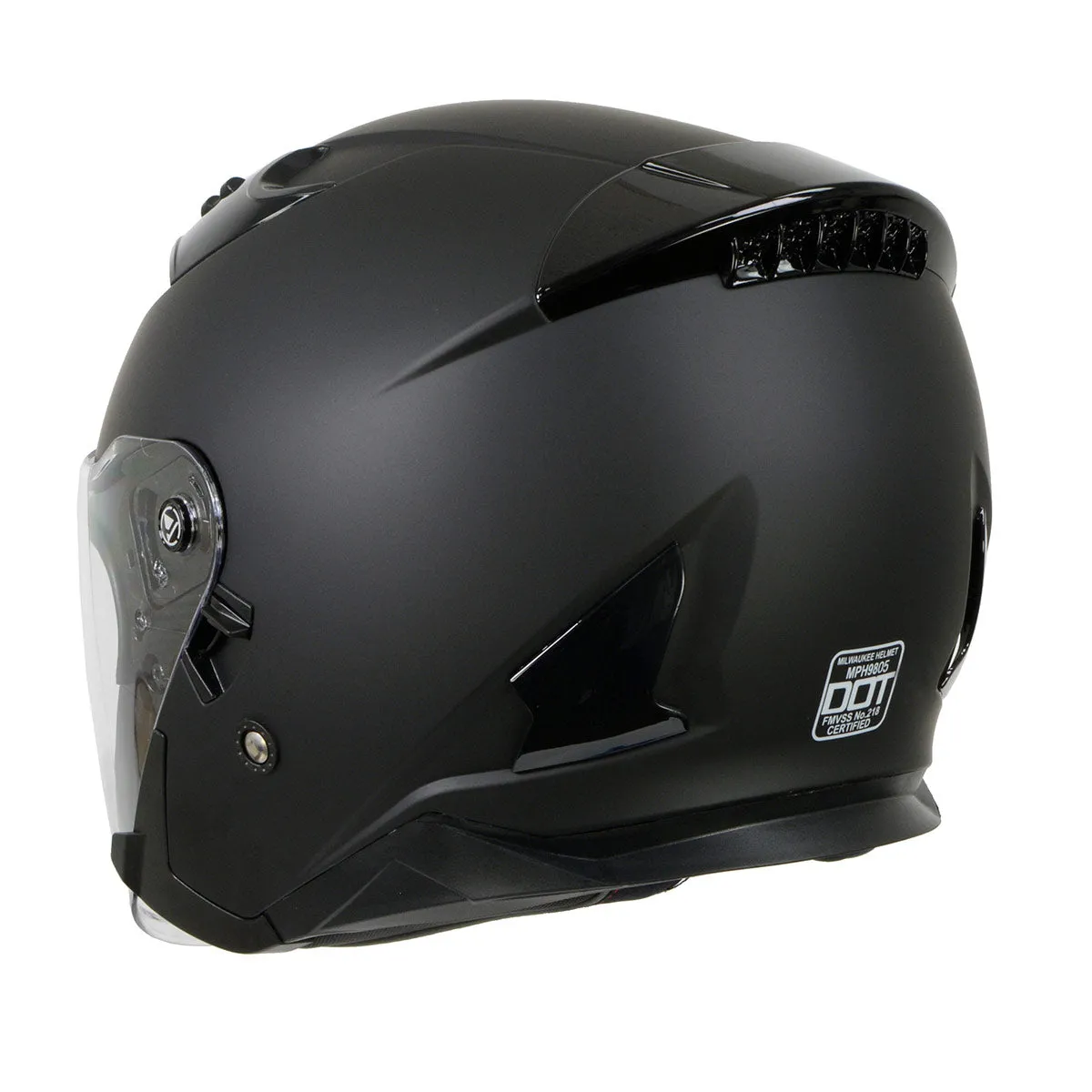 Milwaukee Performance Helmets MPH9805DOT 'Shift' Open Face 3/4 Matte Black Helmet for Men and Women Biker with Drop Down Tinted Visor