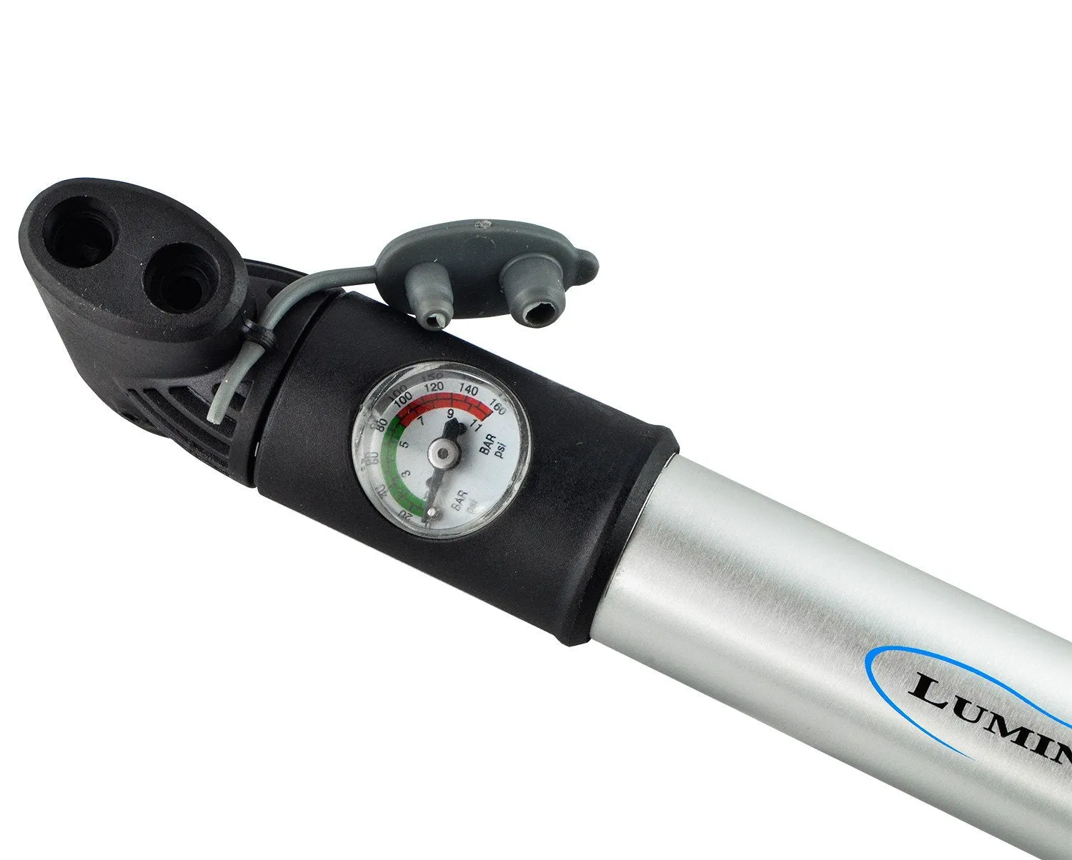 Mini Bike Pump Rotating Dual Nozzle Head with Built-in Gauge