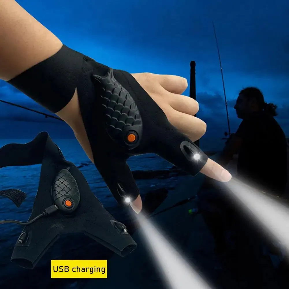 Rechargeable Fingerless Repair Fishing LED Gloves