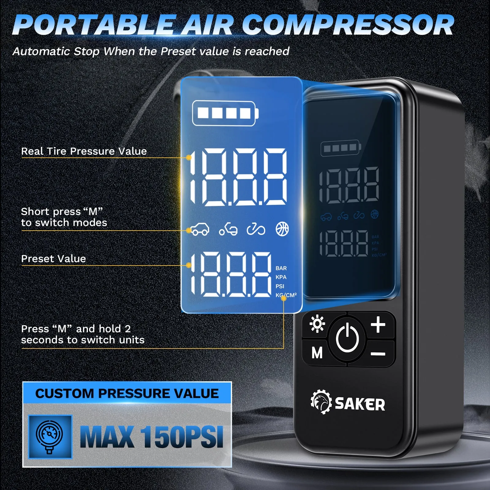 SAKER® Multi-function 4-in-1 Tire Inflator