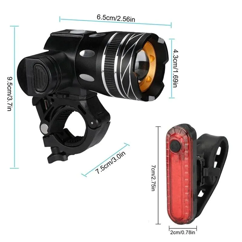 SMAXElite™ Super-Bright LED Rechargeable Bicycle Headlight Set: 2000LM, Front   Rear, Zoom