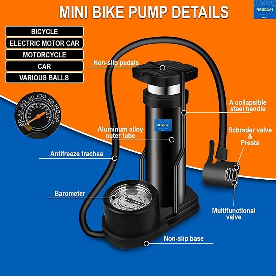 TechToys™ Portable Foot Activated Air Pump for Car and Bike Bicycle