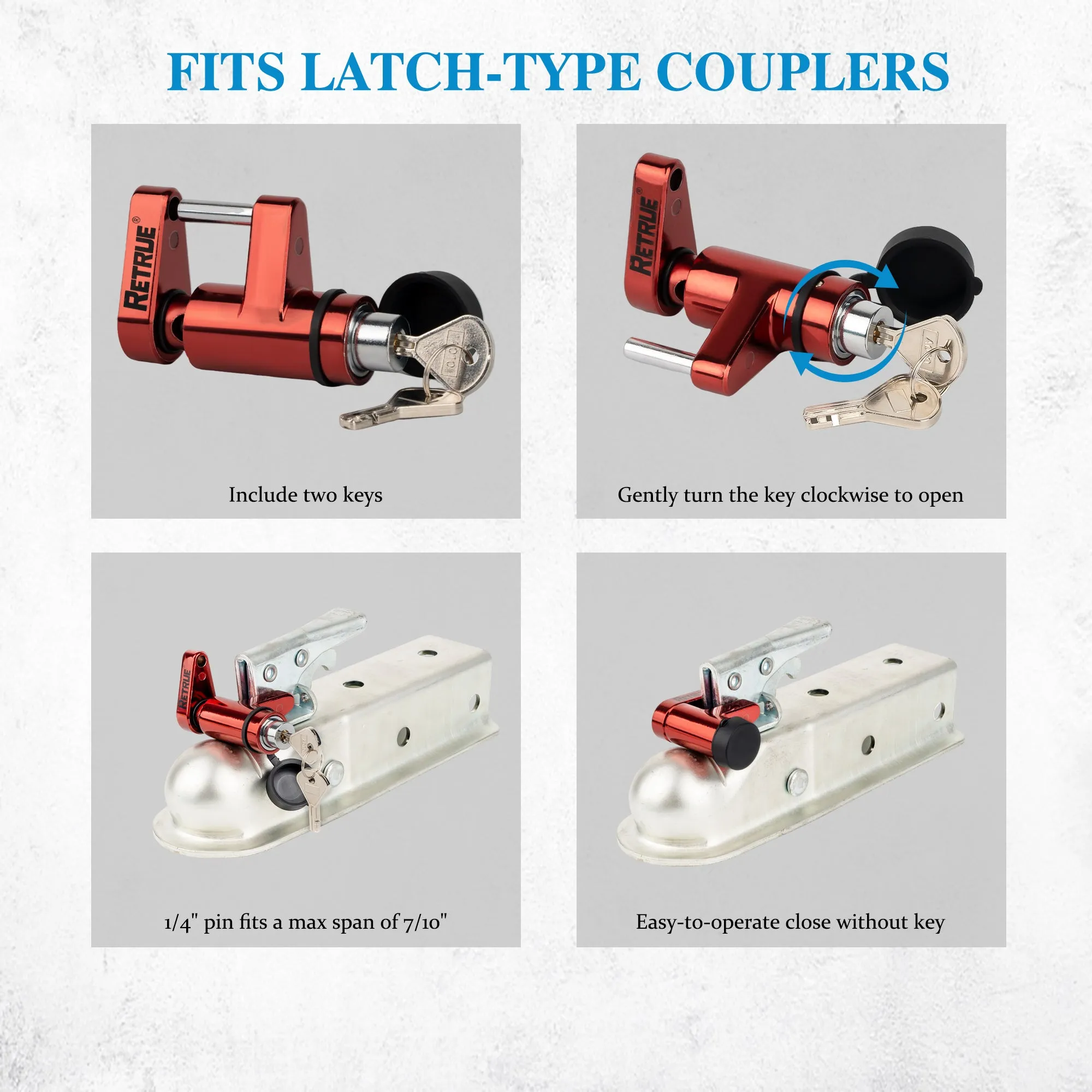 Trailer Tongue Coupler Lock Dia 1/4" Span 3/4" For Tow Boat RV Truck Car, Red, RTL300R